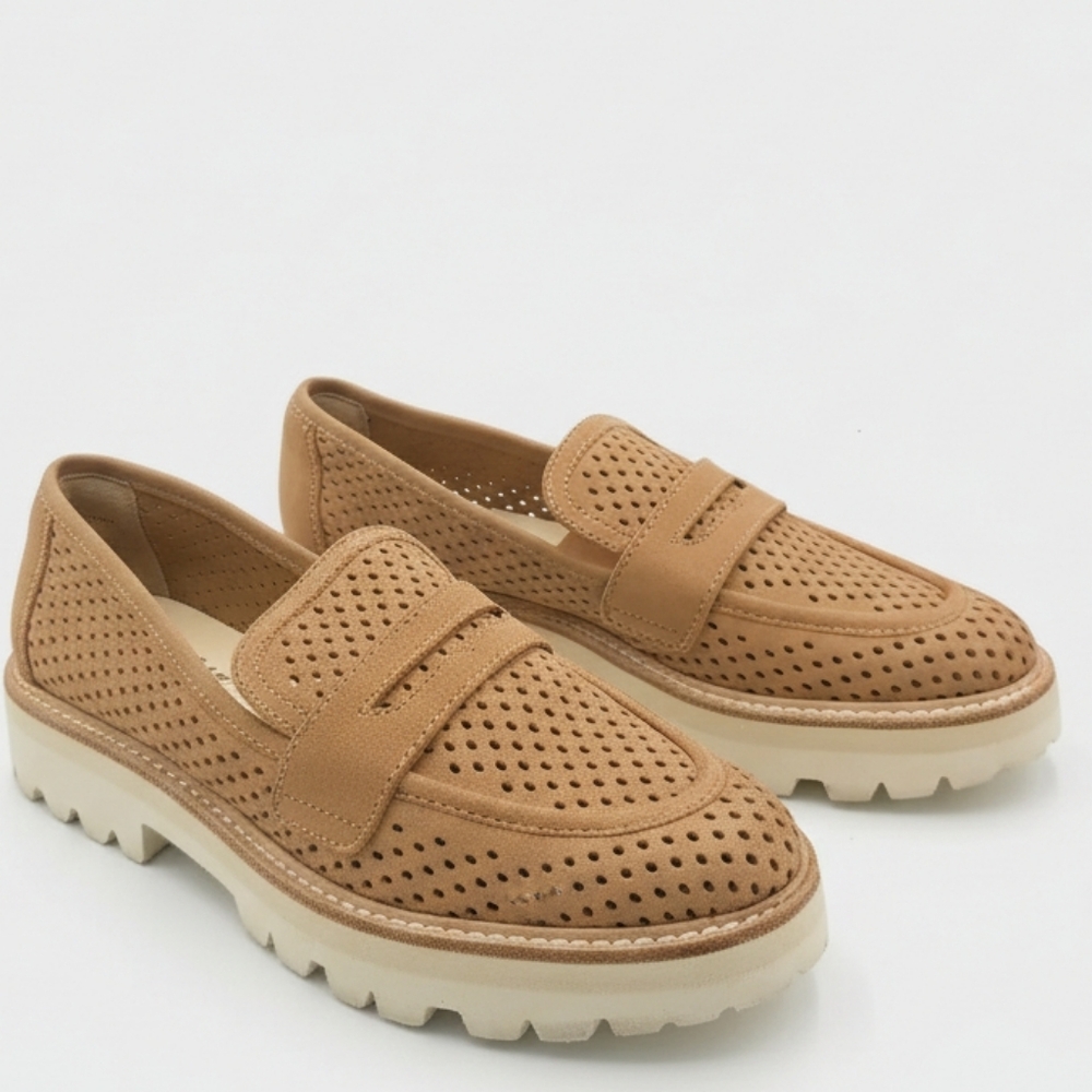 Dolce Vita Tan Perforated Platform Penny Loafers Lug Sole 7.5 - Picture 2 of 9